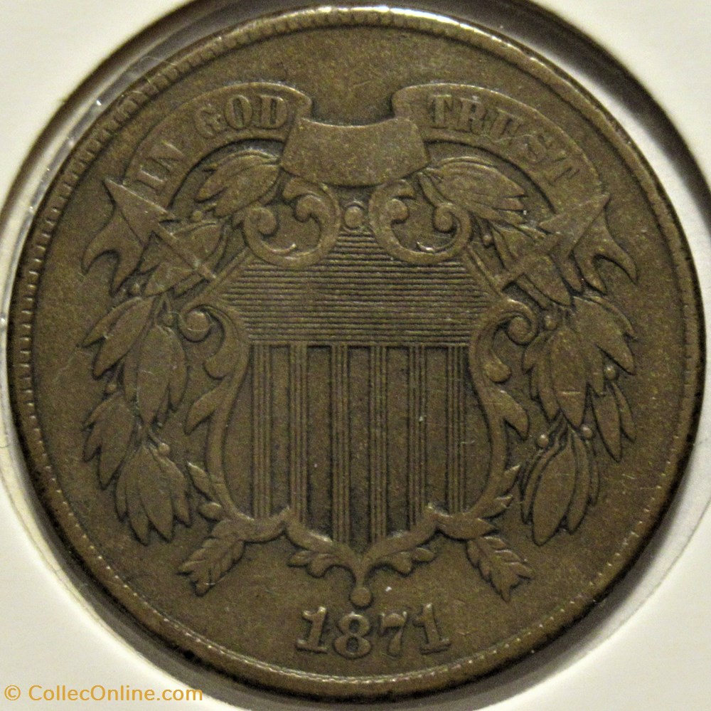 1871 Two Cents - Repunched Date monnaies monde etats unis 1871 two cents repunched date