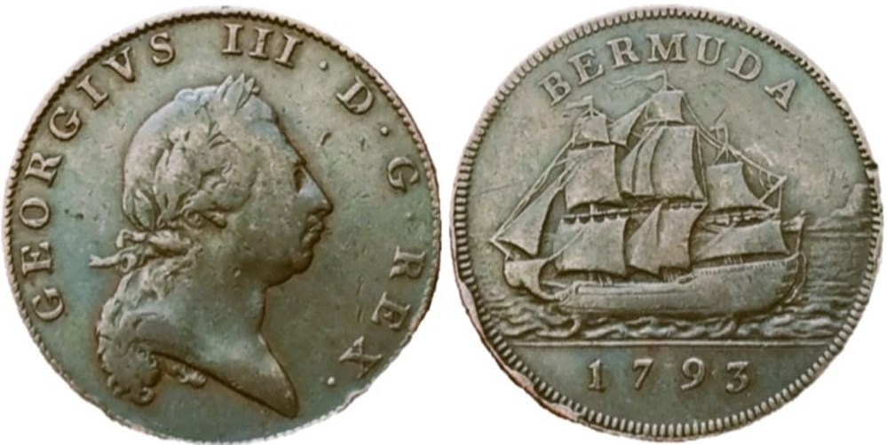 1793 Penny Bermuda (ex.2) Cuds Error monnaies monde bermudes 1793 penny bermuda ex 2 cuds error