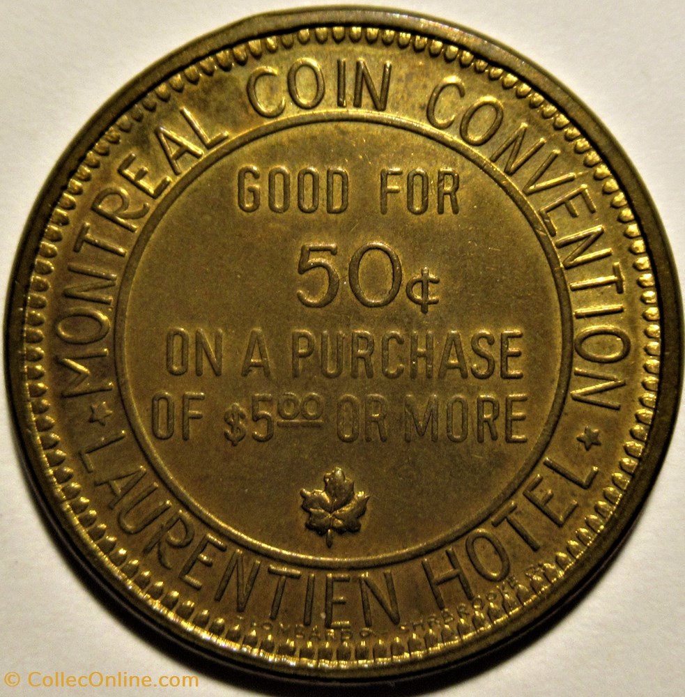 La convention de monnaie de Montréal, Québec, Jeton 50 Cents 3 monnaies jetons mereaux la convention de monnaie de montreal quebec jeton 50 cents