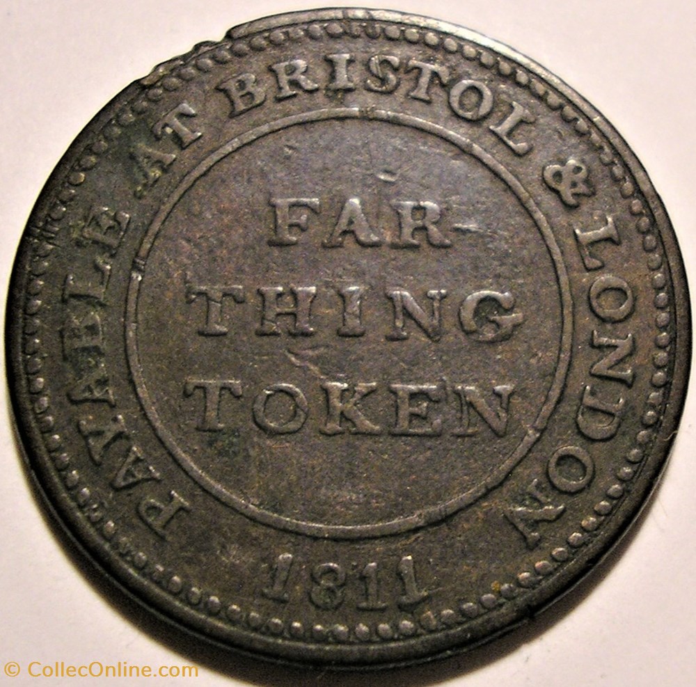 1811 Farthing, Bristol - Patent Sheathing Nail Manufactory, England monnaies monde royaume uni 1811 farthing bristol patent sheathing nail manufactory england