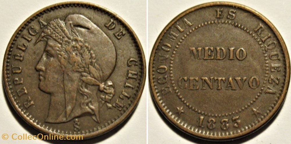 Chile - Medio Centavo 1883/73 Santiago - Overdate monnaies monde chili chile medio centavo 1883 73 santiago overdate
