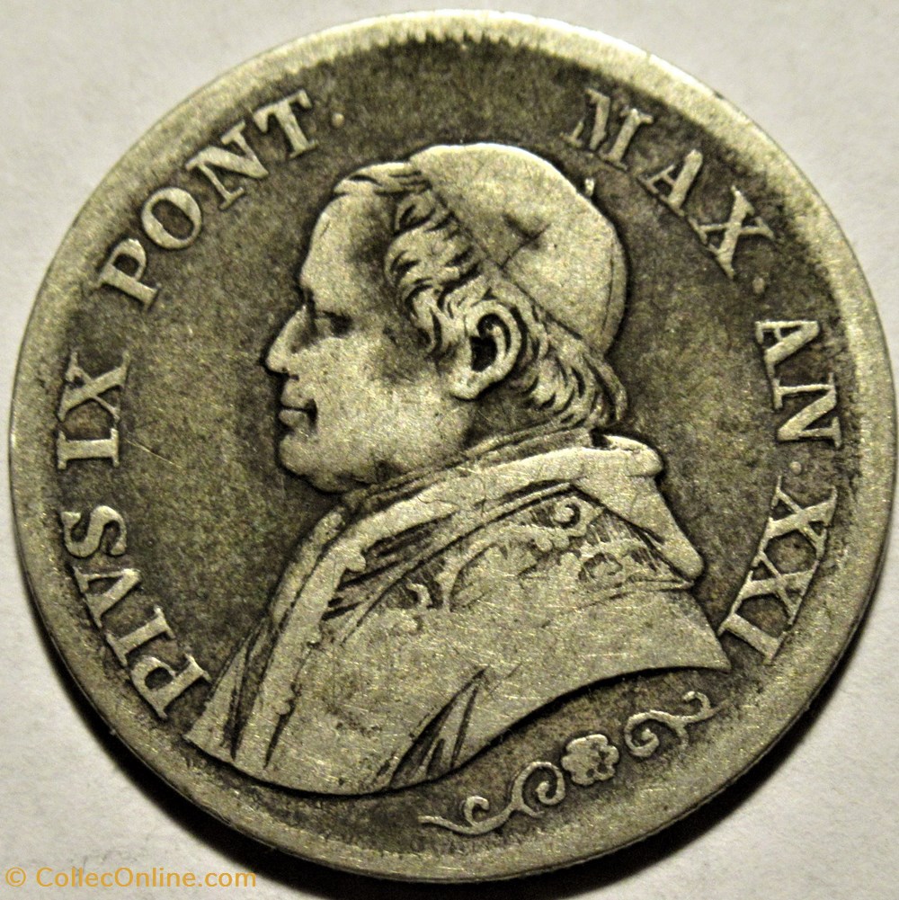 Pio IX, Papa - Small Bust 1 Lira 1866, Anno XXI - Vaticano (ex.2) 2 monnaies monde pio ix papa small bust 1 lira 1866 anno xxi vaticano ex 2