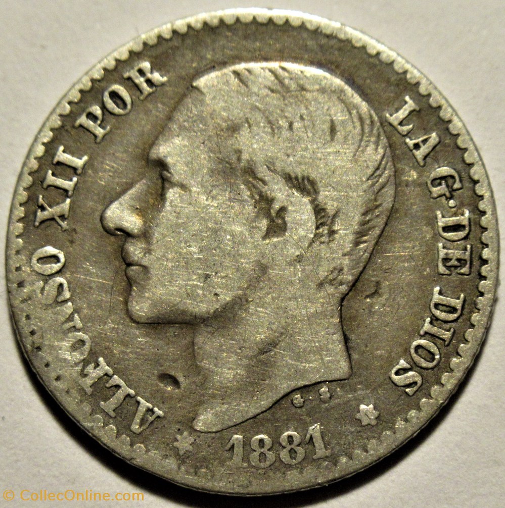 1881 - 50 Centimos - Alfonso XII de España (ex.2) 2 monnaies monde espagne 1881 50 centimos alfonso xii de espana ex 2