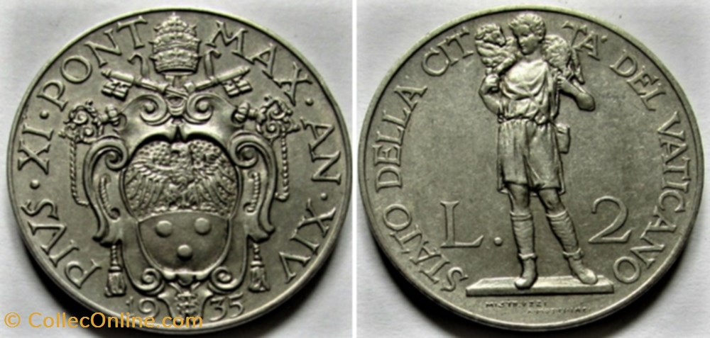 Pio XI, Papa - 2 Lire 1935, Anno XIV - Vaticano monnaies monde pio xi papa 2 lire 1935 anno xiv vaticano