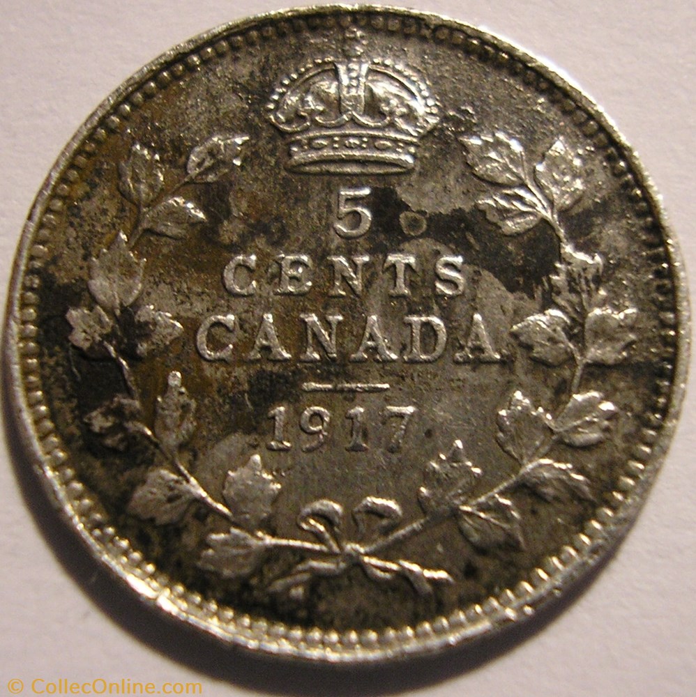 George V - 5 Cents 1917 monnaie monde canadum george v 5 cents 1917