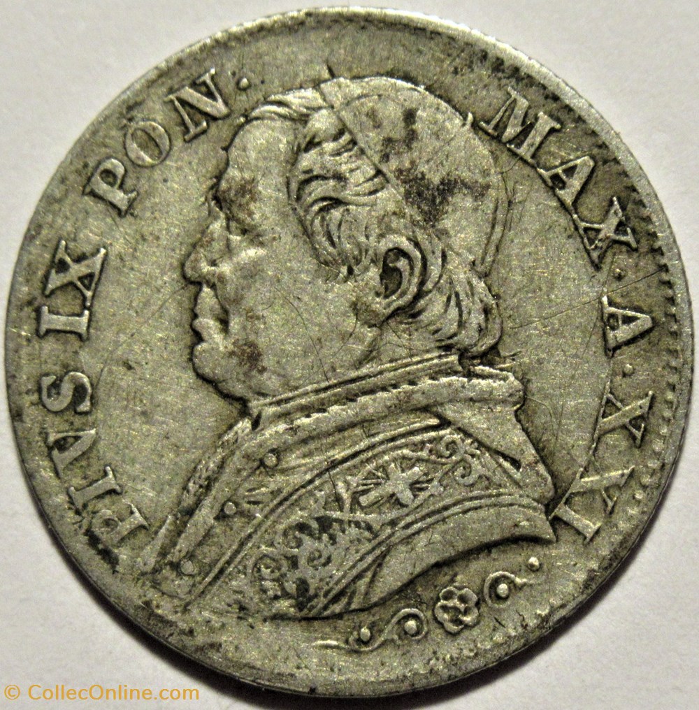 Pio IX, Pope - 5 Soldi 1867, Anno XXI - Vaticano 2 monnaies monde pio ix pope 5 soldi 1867 anno xxi vaticano