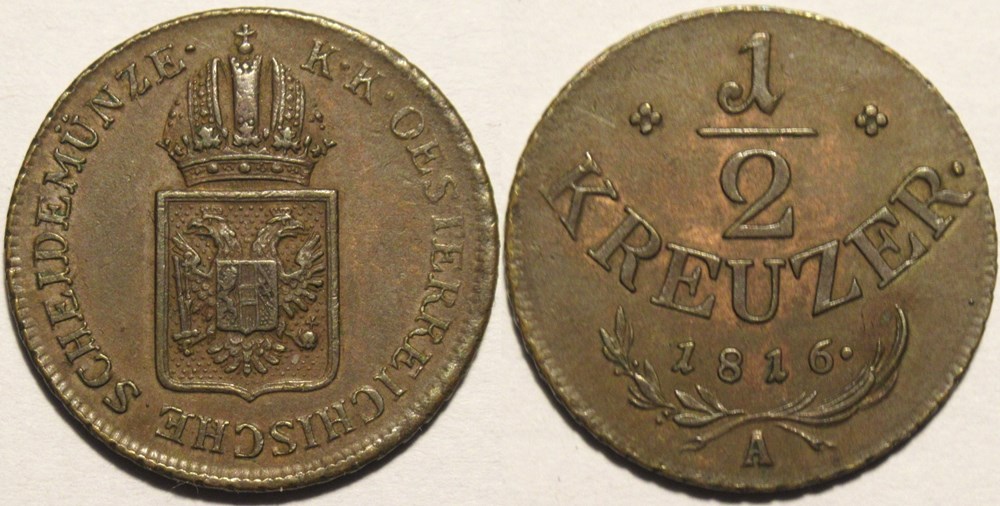 Franz I - 1/2 Kreuzer 1816 Wien, Austrian Empire monnaies monde autriche franz i 1 2 kreuzer 1816 wien austrian empire