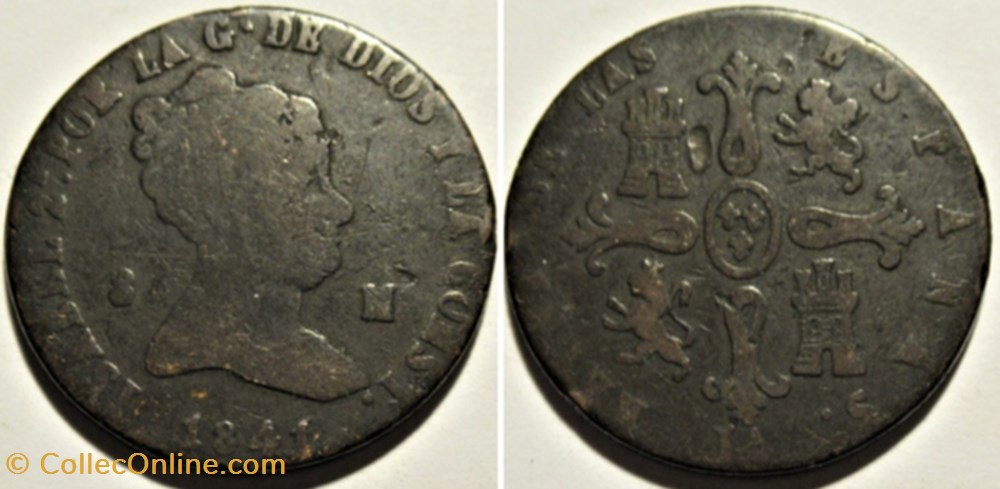 1841 Jubia, 8 Maravedis - Isabel II España monnaies monde espagne 1841 jubia 8 maravedis isabel ii espana