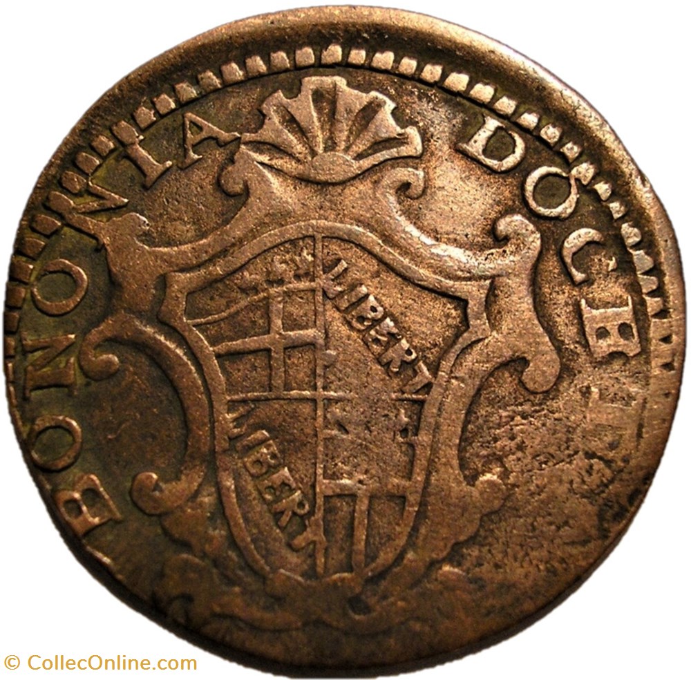 Benedict XIV, Pope - Mezzo Baiocco 1755 - Papal States monnaies europe medievale etats pontificaux benedict xiv pope mezzo baiocco 1755 papal states