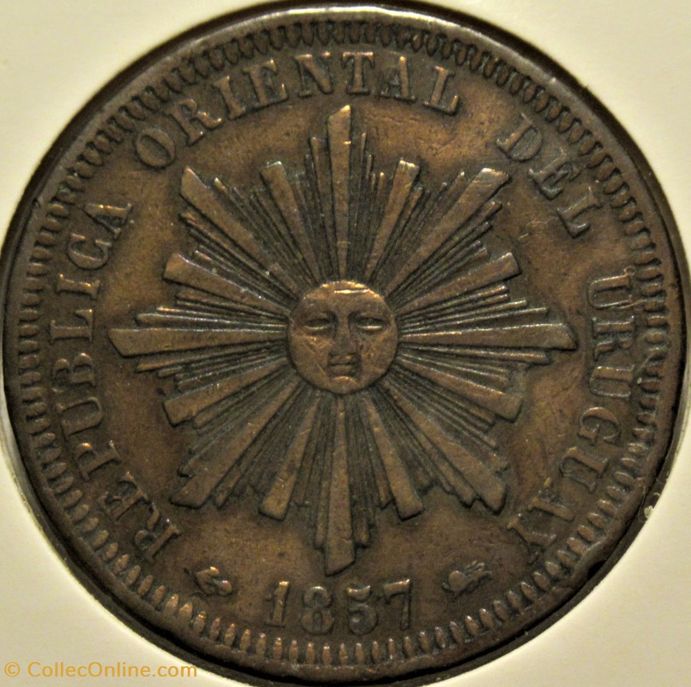 Uruguay - 40 Centésimos 1857 (ex.3) 2 monnaies monde uruguay 40 centesimos 1857 ex 3