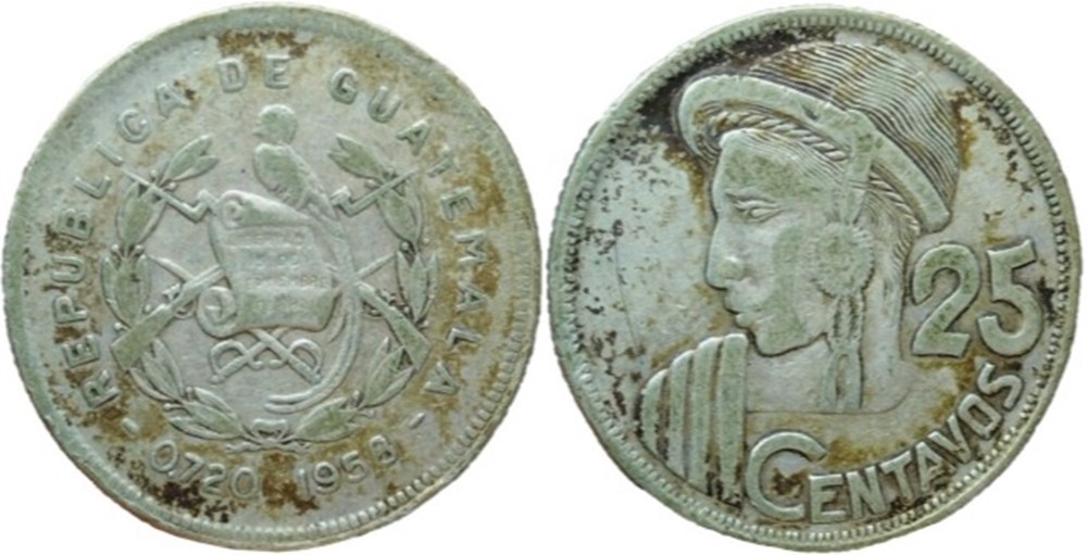 monnaies monde guatemala 25 centavos 1958