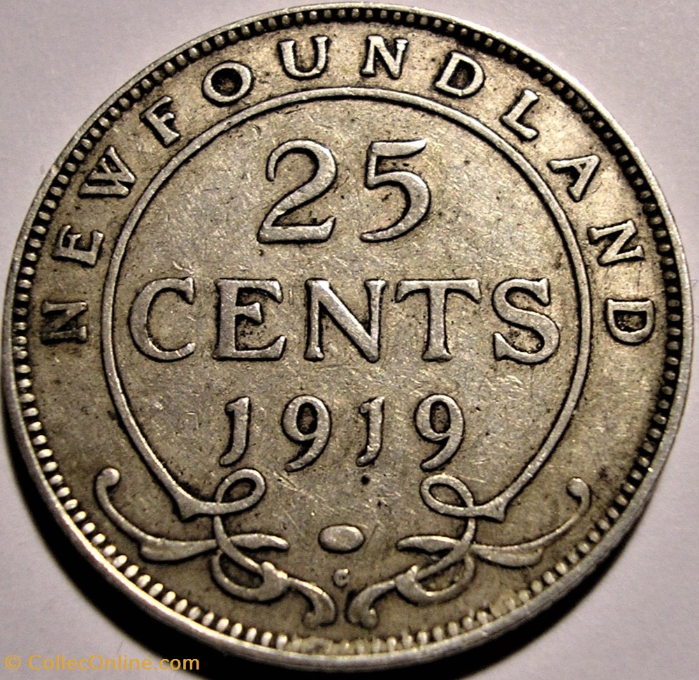 George V - 25 Cents 1919 Newfoundland monnaie monde canadum george v 25 cents 1919 newfoundland