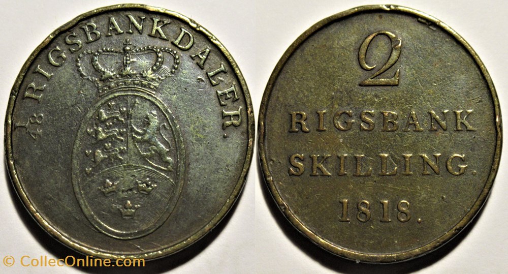 Frederik VI Denmark - 2 Rigsbankskilling 1818 (ex.2) monnaies monde danemark frederik vi denmark 2 rigsbankskilling 1818 ex 2