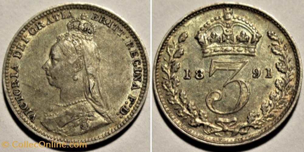 Victoria - 3 pence 1891 Kingdom of Great Britain (ex.2) monnaies monde royaume uni victoria 3 pence 1891 kingdom of great britain ex 2