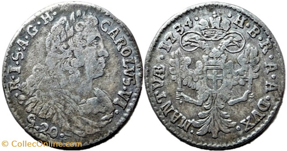 1734 Duchy of Mantua, Lira / 20 Soldi - Carl VI of Holy Roman Empire monnaies europe medievale duche de mantoue 1734 duchy of mantua lira 20 soldi carl vi of holy roman empire