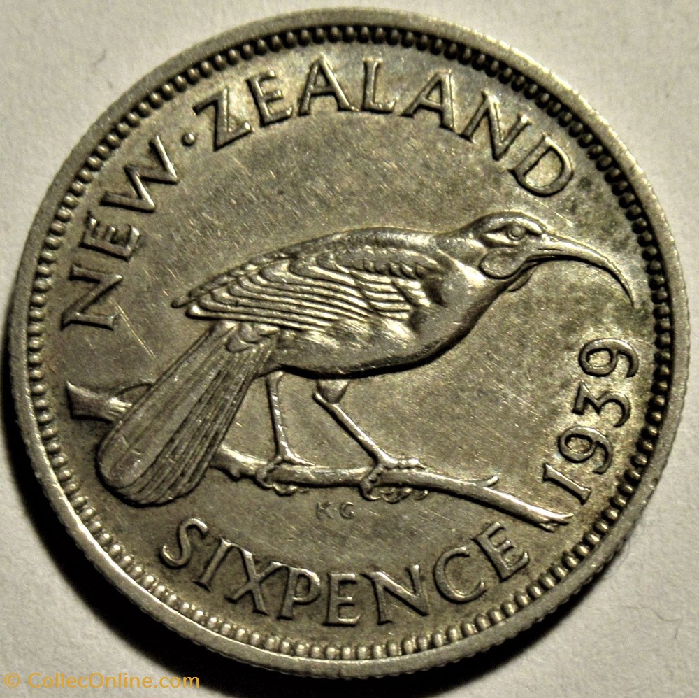 George VI - 6 Pence 1939 - New Zealand monnaies monde nouvelle zelande george vi 6 pence 1939 new zealand
