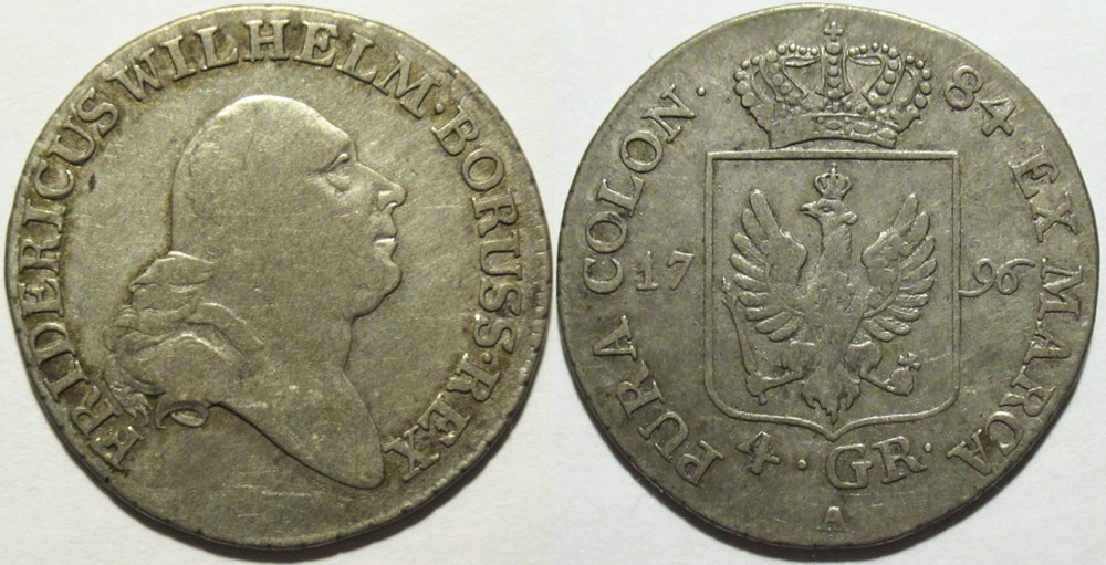 monnaies europe medievale saint empire romain germanique friedrich wilhelm ii 4 groschen 1796 kingdom of prussia