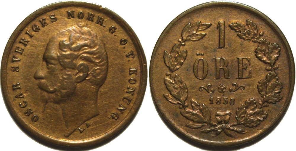 monnaies monde suede oscar i of sweden 1 ore 1858 var