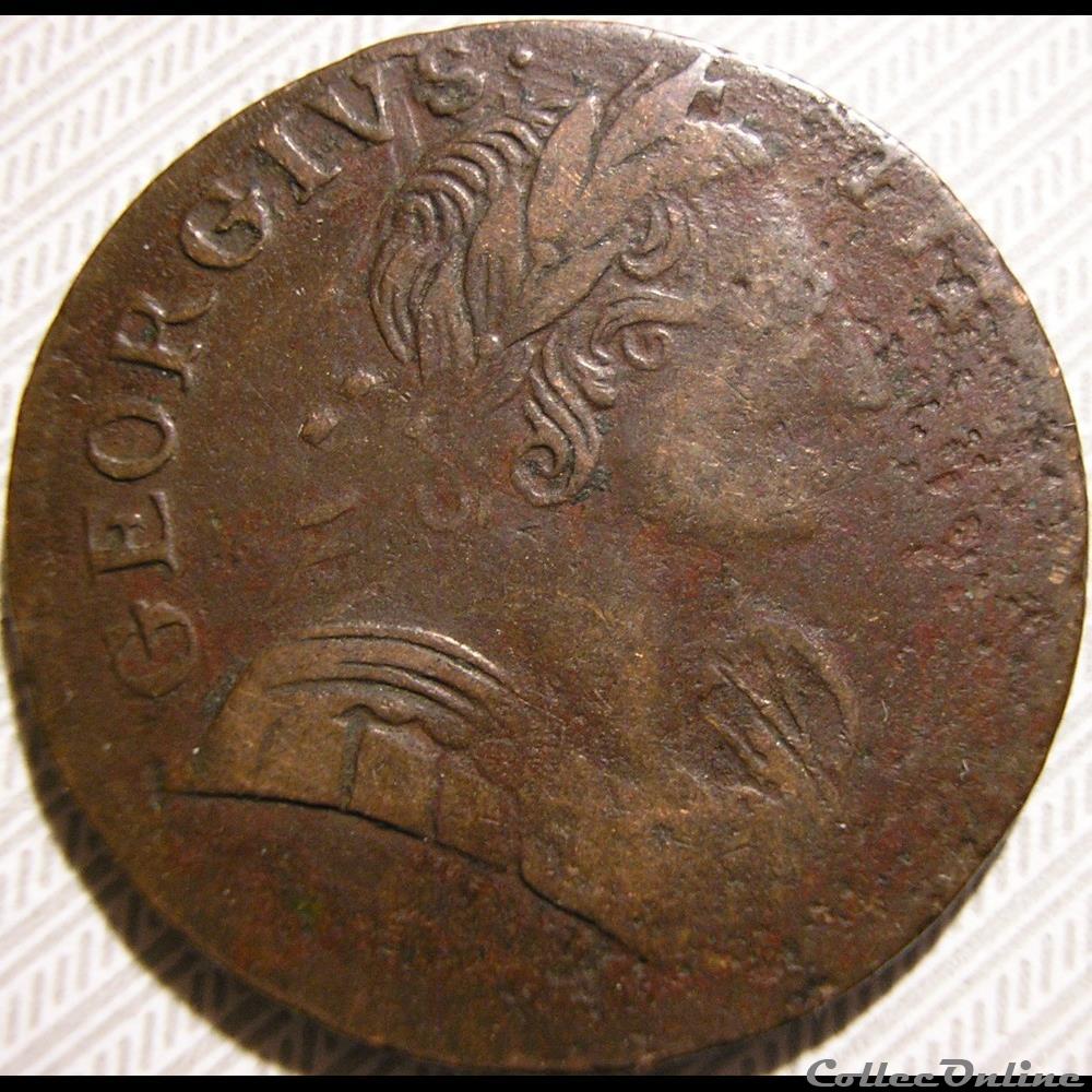 1775 Half Penny No Regal - George III of Great Britain (Ex.7) monnaie monde etat uni 1775 half penny no regal george iii of great britain ex 7
