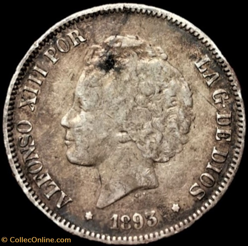 1893 - 5 Pesetas - Alfonso XIII de España monnaies monde espagne 1893 5 pesetas alfonso xiii de espana