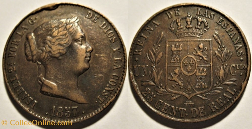 1857 Segovia - 25 Centimos - Isabel II España monnaies monde espagne 1857 segovia 25 centimos isabel ii espana