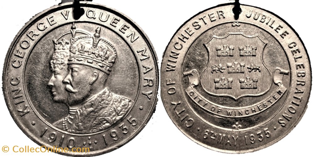 George V & Mary - 1935 Silver Jubilee, Winchester, UK medaille royaume uni george v mary 1935 silver jubilee winchester uk