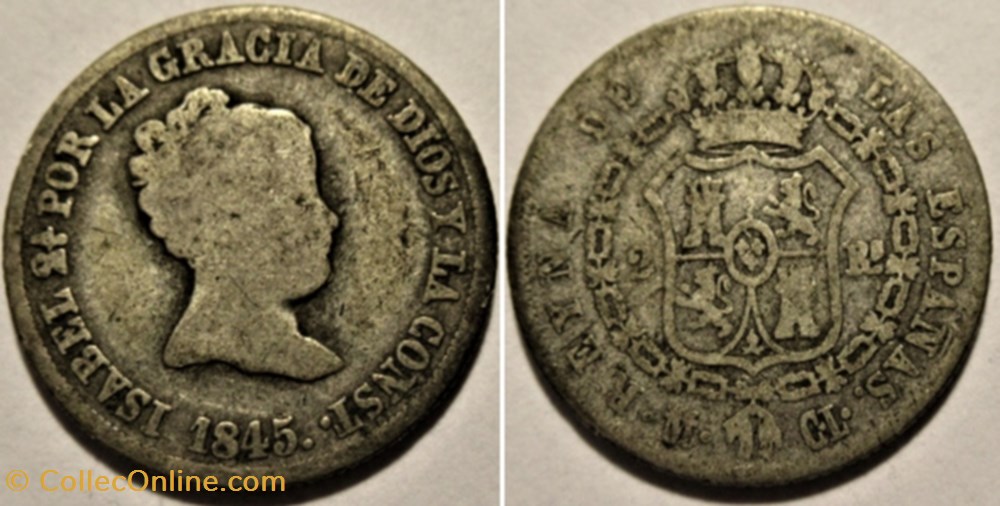 1845 Madrid - 2 Reales - Isabel II de España monnaies monde espagne 1845 madrid 2 reales isabel ii de espana