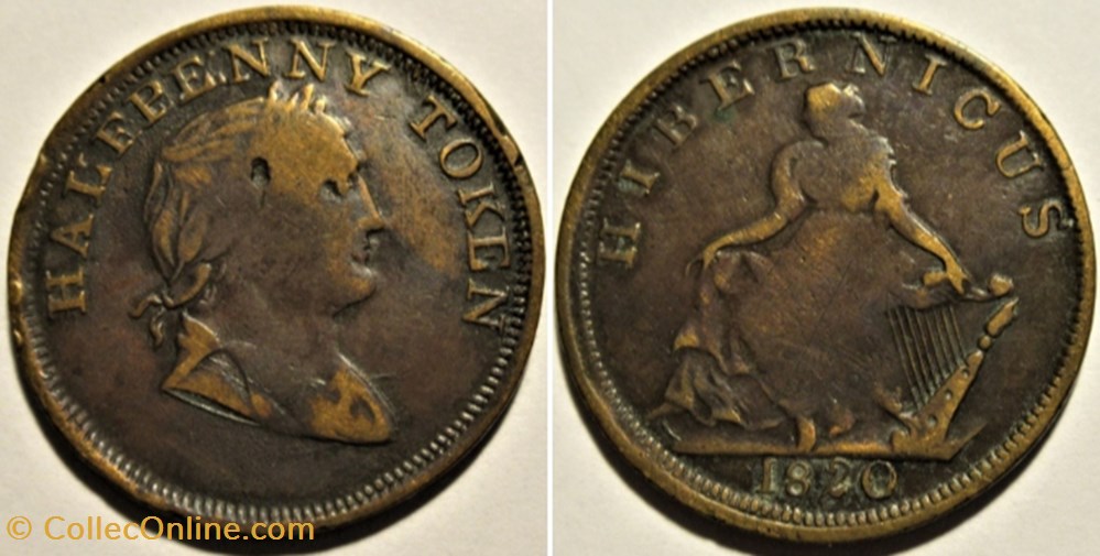 Hibernicus - 1820 HalfPenny Token - Ireland (ex.2) monnaies monde canada hibernicus 1820 halfpenny token ireland ex 2
