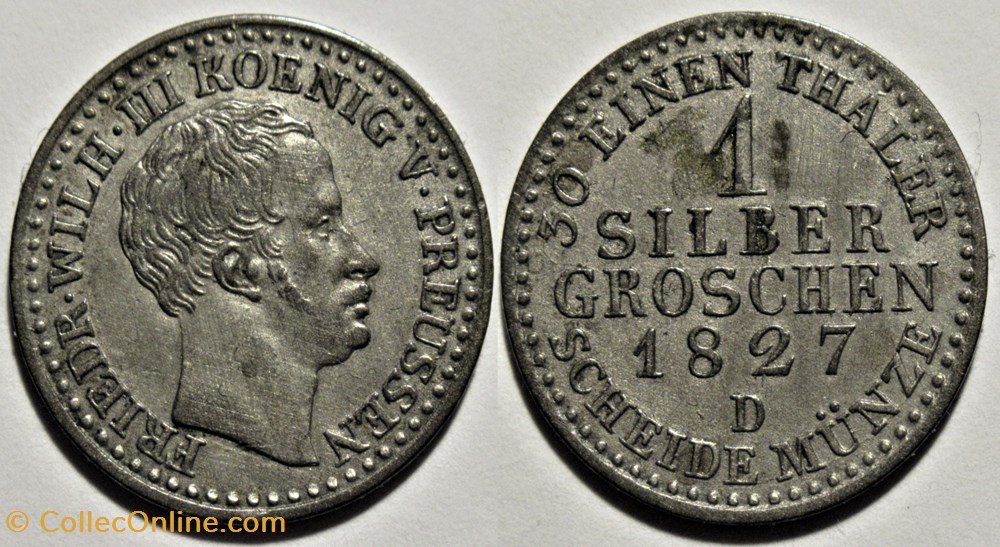 Friedrich Wilhelm III - 1 Groschen 1827 Düsseldorf - Kingdom of Prussia monnaies europe medievale saint empire romain germanique friedrich wilhelm iii 1 groschen 1827 dusseldorf kingdom of prussia