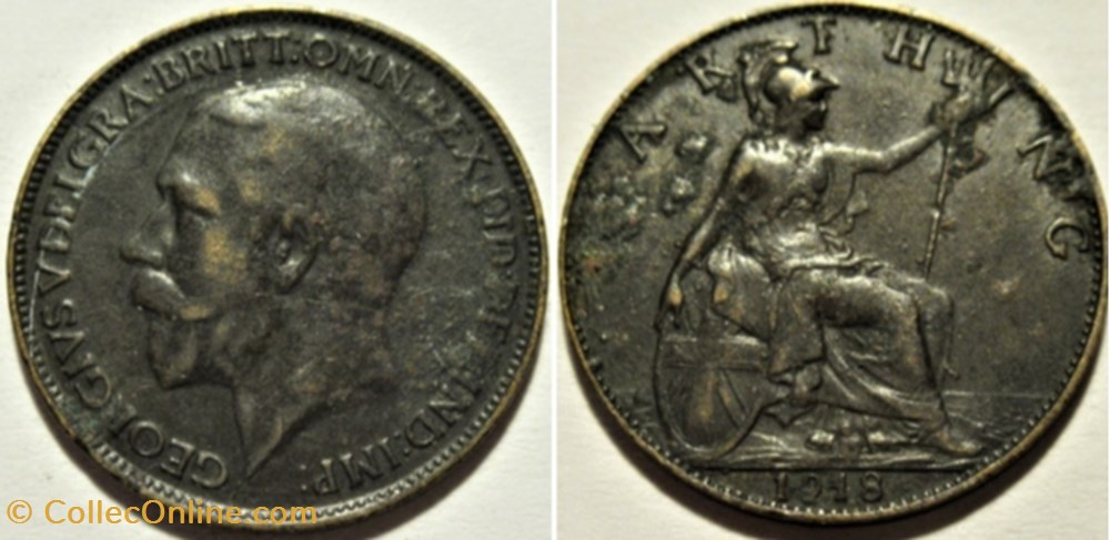 George V - Farthing 1918 - Great Britain - Rippled monnaies monde royaume uni george v farthing 1918 great britain rippled