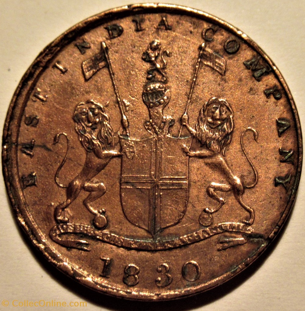 Bombay Presidency - Quarter Anna 1830 - East India Company (ex.2) Error Edge 2 monnaies monde inde bombay presidency quarter anna 1830 east india company ex 2 error edge