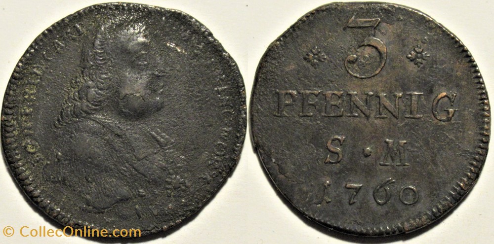 monnaies europe medievale saint empire romain germanique 3 pfennig 1760 archbishopric of mainz