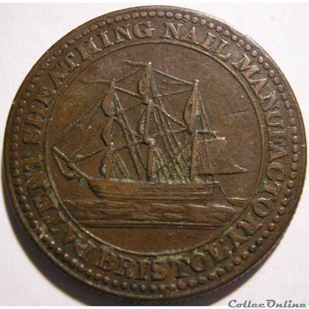 monnaie monde royaume uni 1812 halfpenny patent sheathing nail manufactory bristol