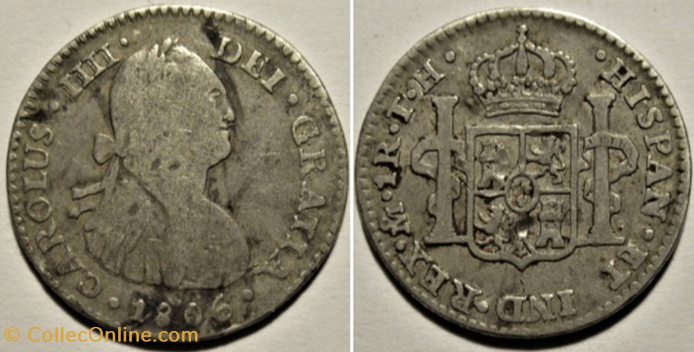 México - 1 Real 1806 Mexico - Carlos IV de España - Error monnaies monde mexique mexico 1 real 1806 mexico carlos iv de espana error