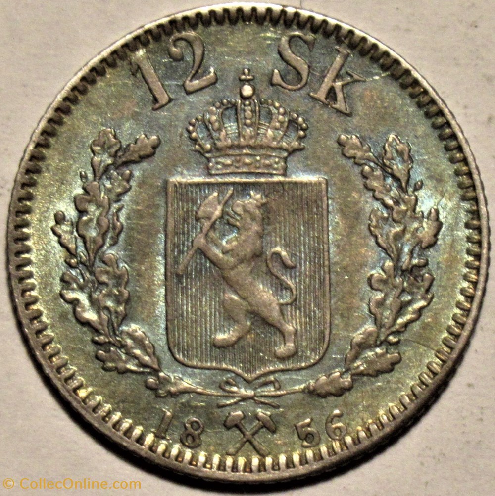 Oscar I - 12 Skilling 1856/5 Norway - Overdate monnaies monde norvege oscar i 12 skilling 1856 5 norway overdate