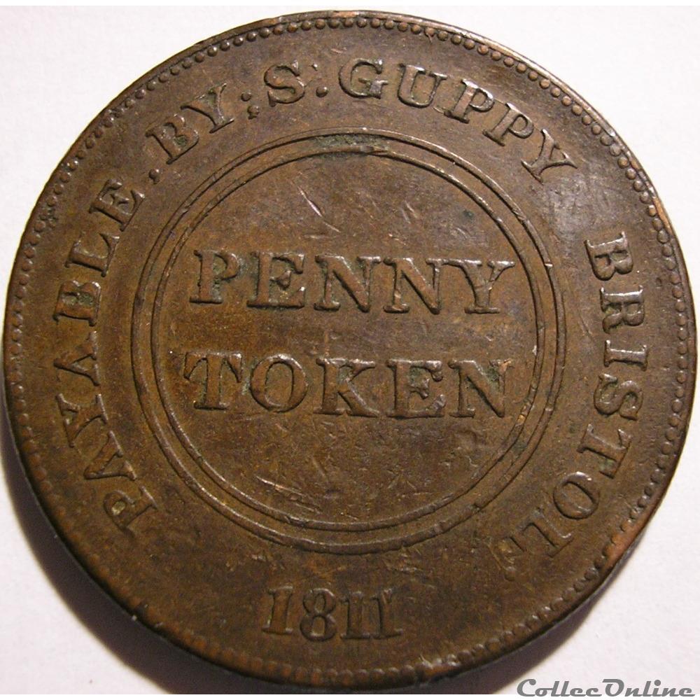 monnaie monde royaume uni 1811 one penny patent sheathing nail manufactory bristol