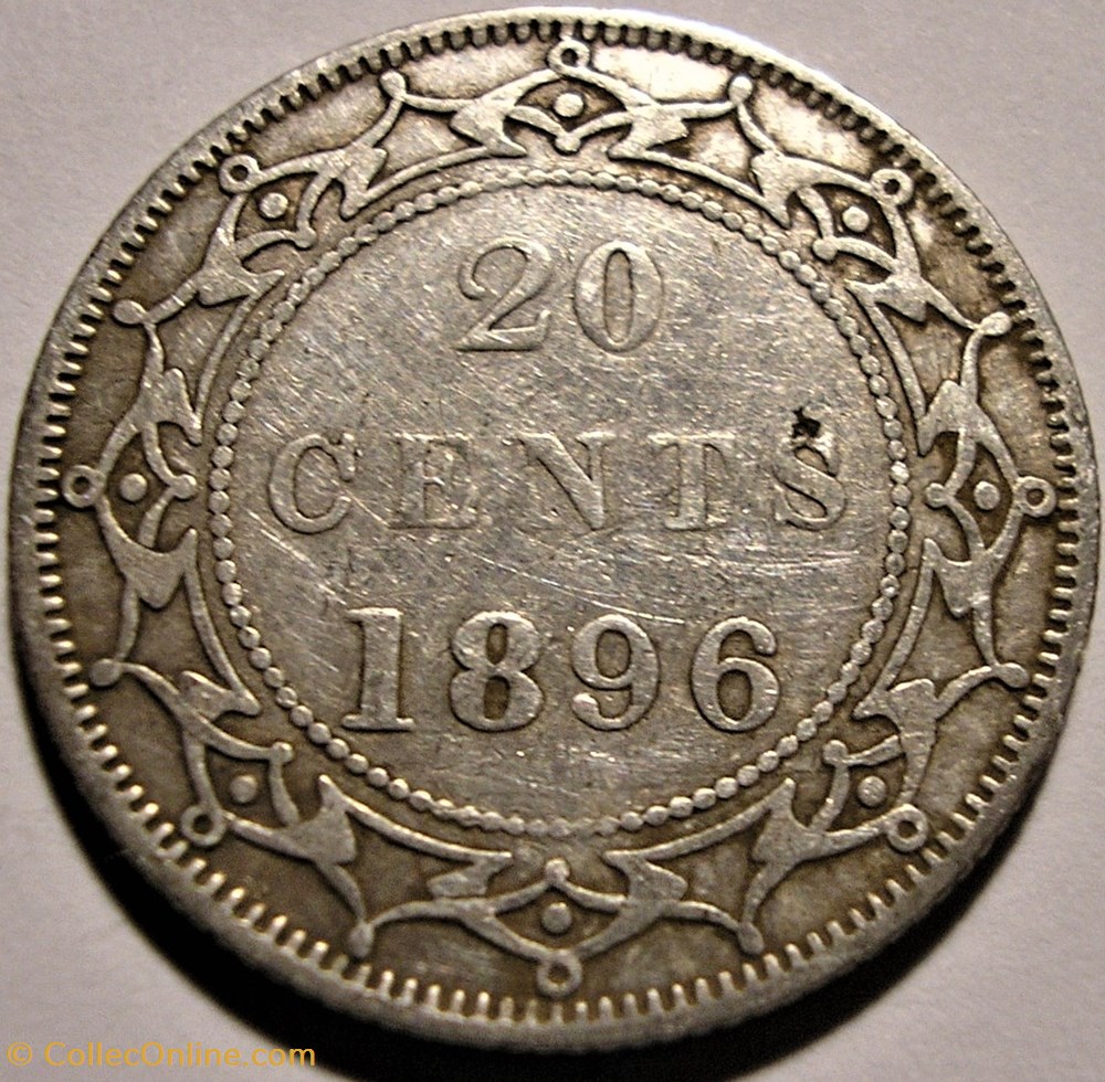 Victoria - 20 Cents 1896 Newfoundland (ex.3) monnaie monde canadum victoria 20 cents 1896 newfoundland ex 3
