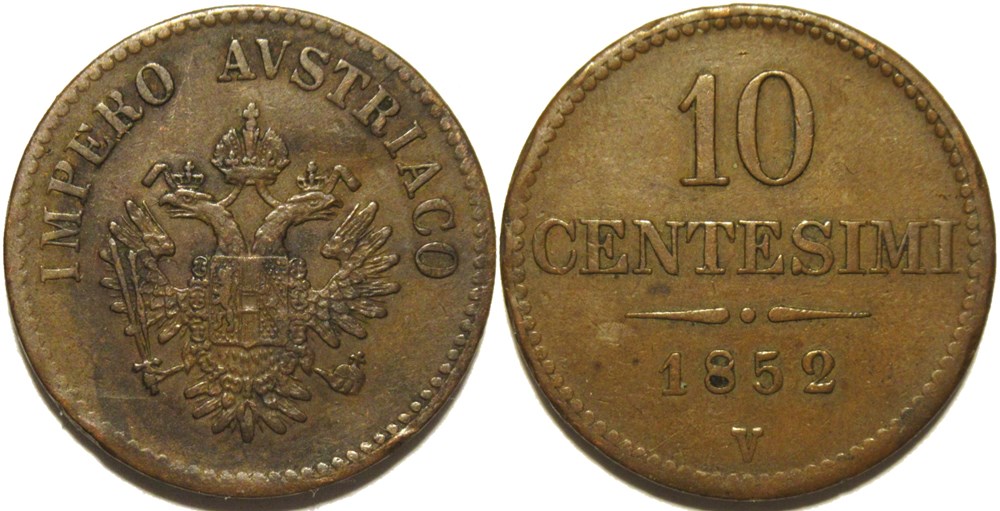 1852 Regno Lombardo-Veneto - 10 Centesimi Venezia - Franz Joseph I monnaies monde italie 1852 regno lombardo veneto 10 centesimi venezia franz joseph i