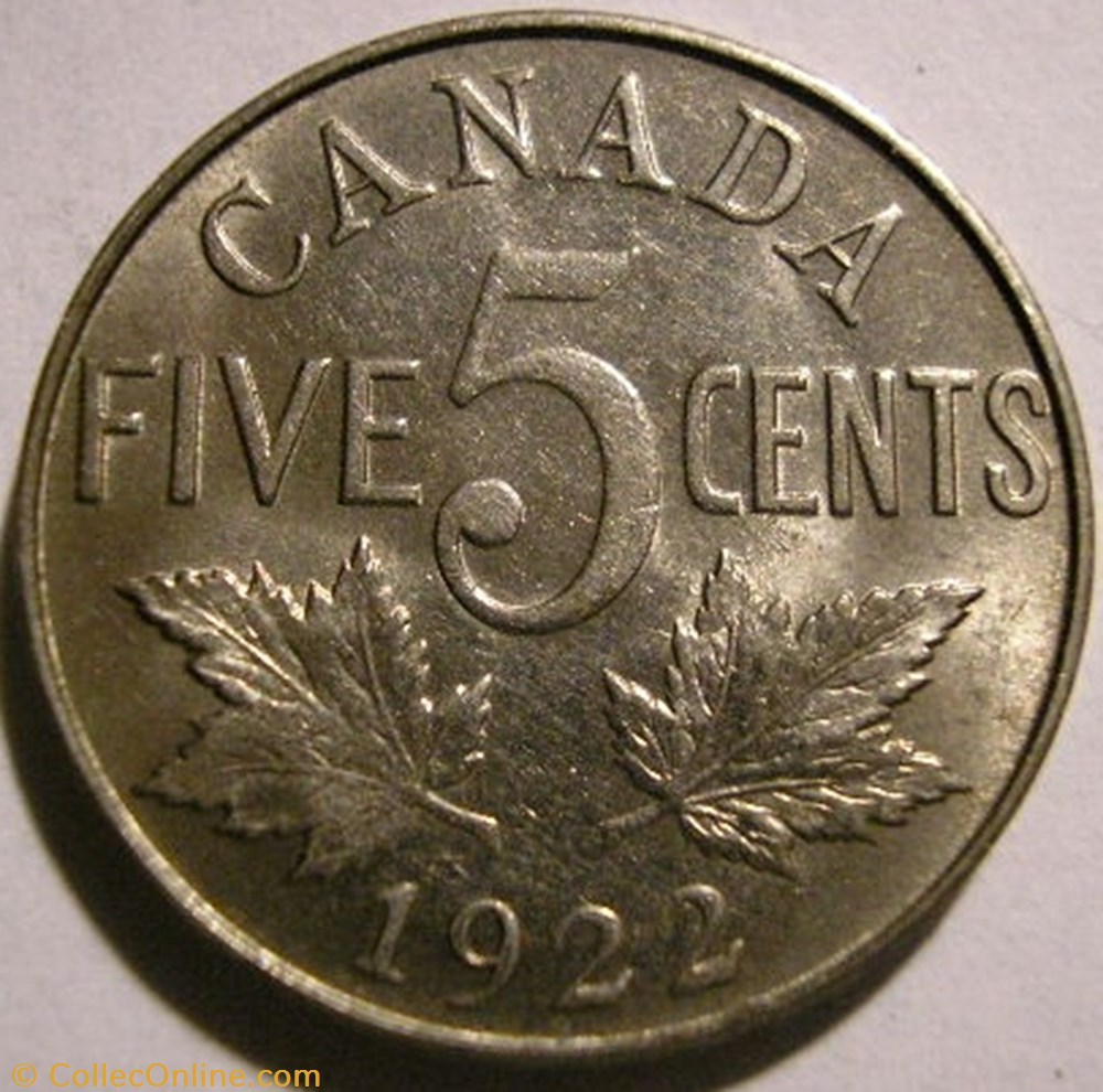 George V - 5 Cents 1922 monnaie monde canadum george v 5 cents 1922
