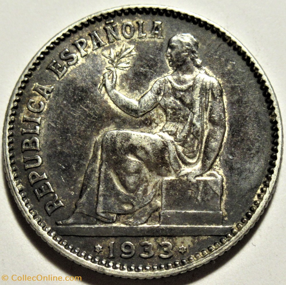 1933- Una Peseta - Second Republic of Spain 2 monnaies monde espagne 1933 una peseta second republic of spain