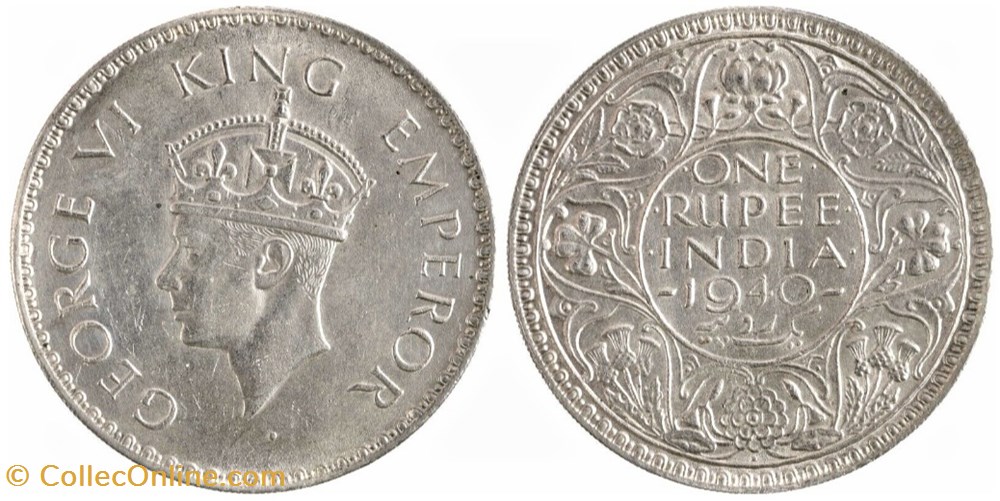 monnaies monde inde george vi one rupee 1940 bombay british india