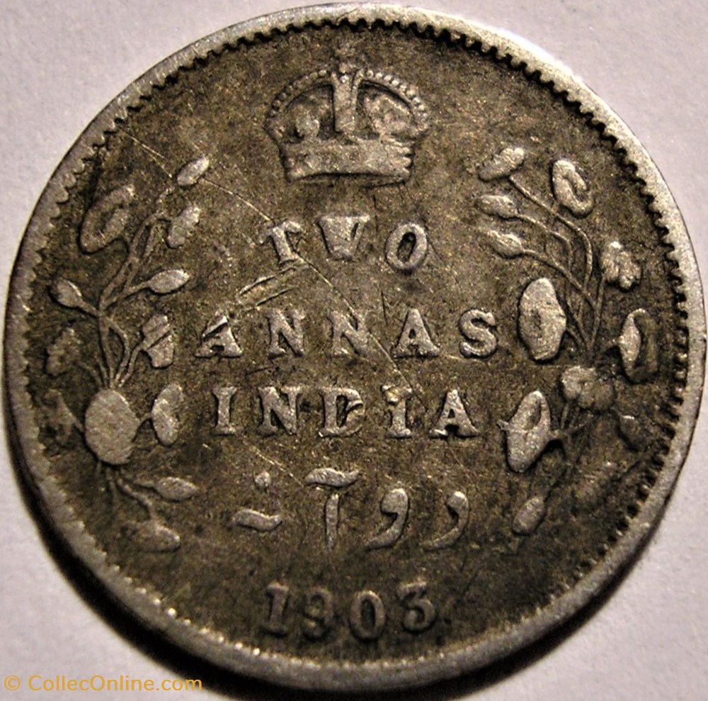 Edward VII - Two Annas 1903 - British India (ex.2) monnaie monde inde edward vii two annas 1903 british india ex 2