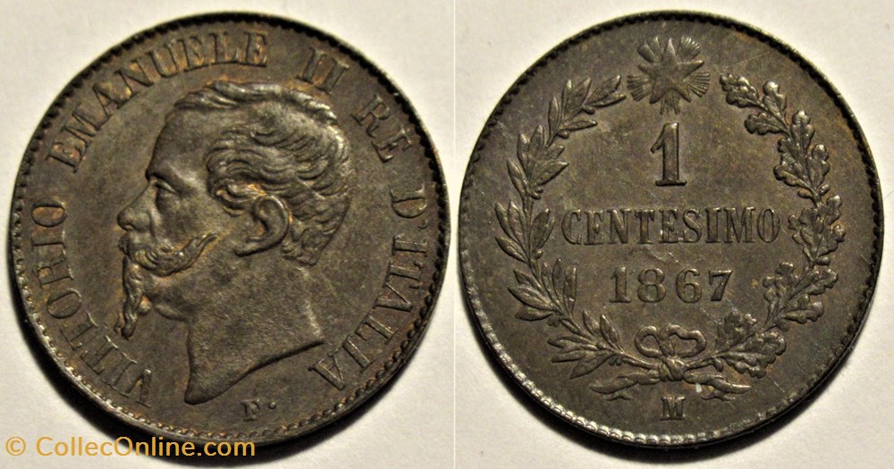 monnaies monde 1867 royaume italie centesimo milano vittorio emanuele ii die clash