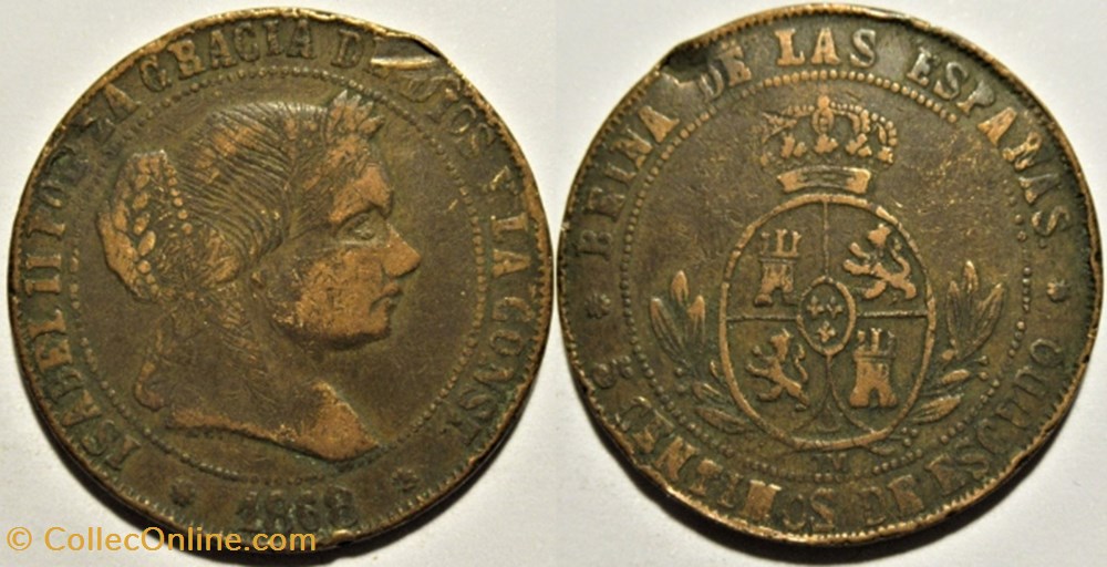 1868 Barcelona - 5 Centimos - Isabel II de España - Contemporary Counterfeit monnaies monde espagne 1868 barcelona 5 centimos isabel ii de espana contemporary counterfeit