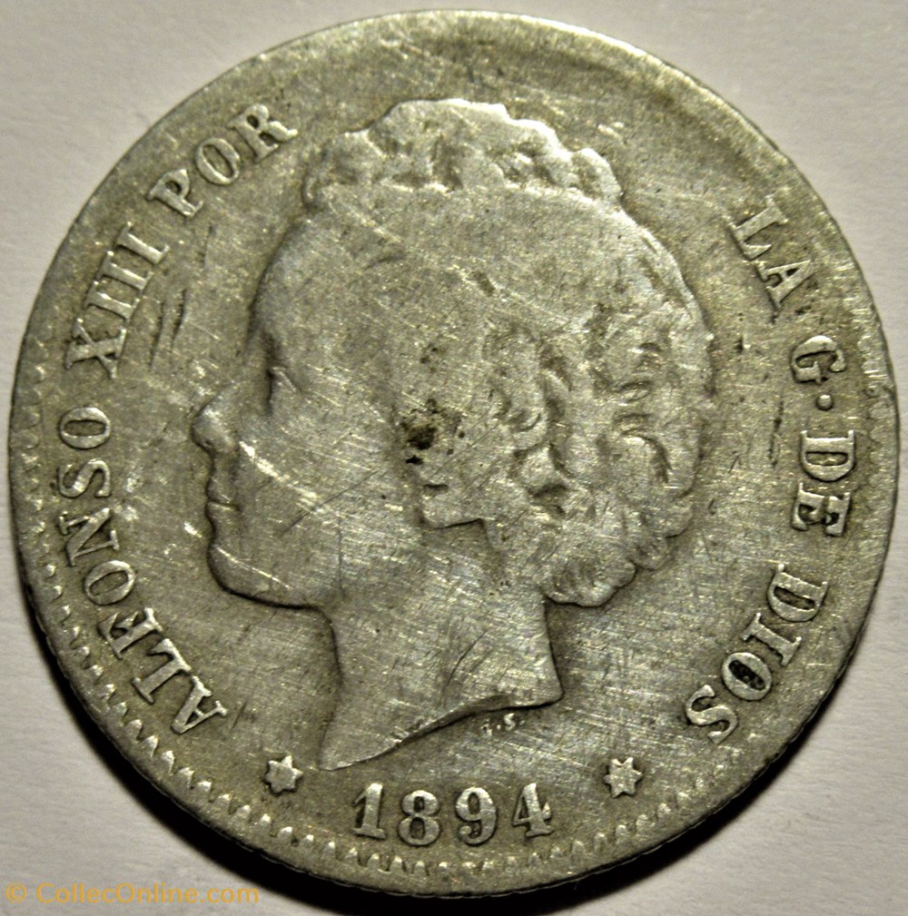 1894 - Peseta - Alfonso XIII de España (ex.2) 2 monnaies monde espagne 1894 peseta alfonso xiii de espana ex 2