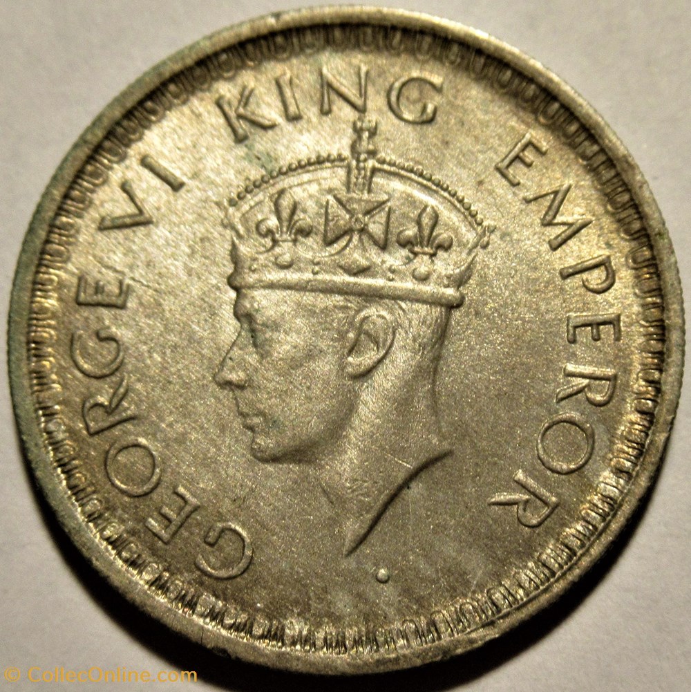 George VI - Half Rupee 1943 Lahore - British Raj 2 monnaies monde inde george vi half rupee 1943 lahore british raj