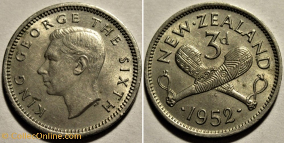 George VI - 3 Pence 1952 - New Zealand monnaies monde nouvelle zelande george vi 3 pence 1952 new zealand