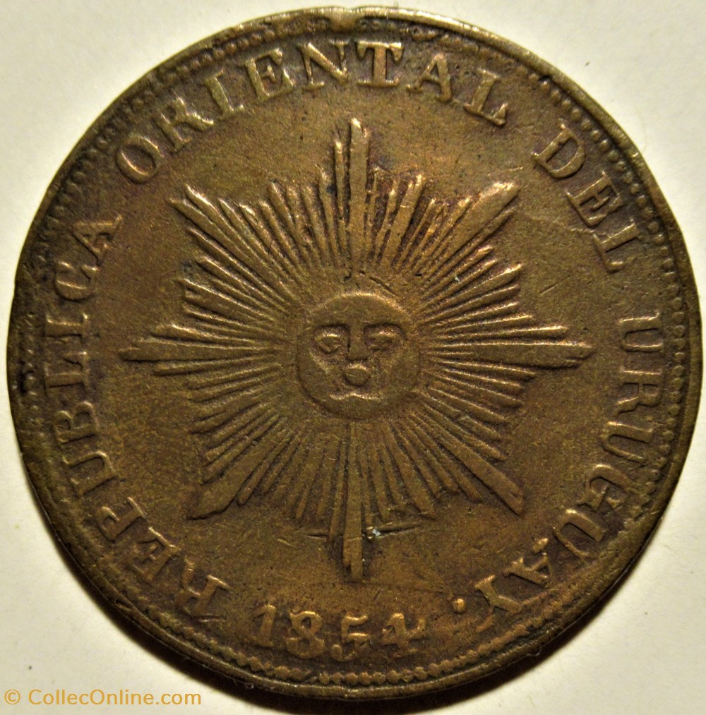 Uruguay - 20 Centésimos 1854 2 monnaies monde uruguay 20 centesimos 1854