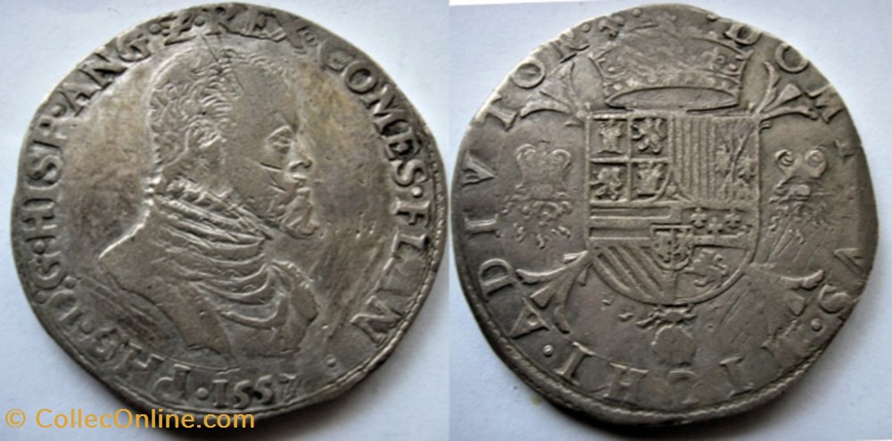 Philip II of Spain - Philipsdaalder 1557 - Bruges, Spanish Netherlands monnaies europe medievale pays bas espagnols philip ii of spain philipsdaalder 1557 bruges spanish netherlands