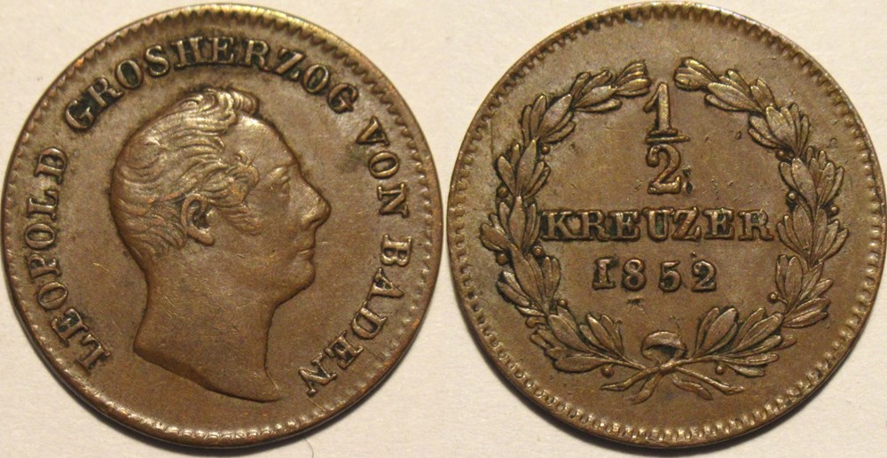 Leopold I - 1/2 Kreuzer 1852 - Grand-Duchy of Baden monnaies europe medievale saint empire romain germanique leopold i 1 2 kreuzer 1852 grand duchy of baden
